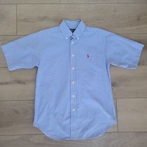 Polo Ralph Lauren Boys M (10-12) Blue Gingham Short Sleeve Button Down Shirt